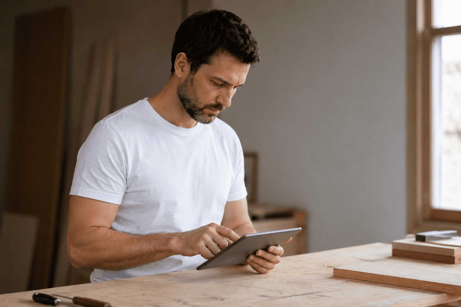 Artisan utilisant une tablette